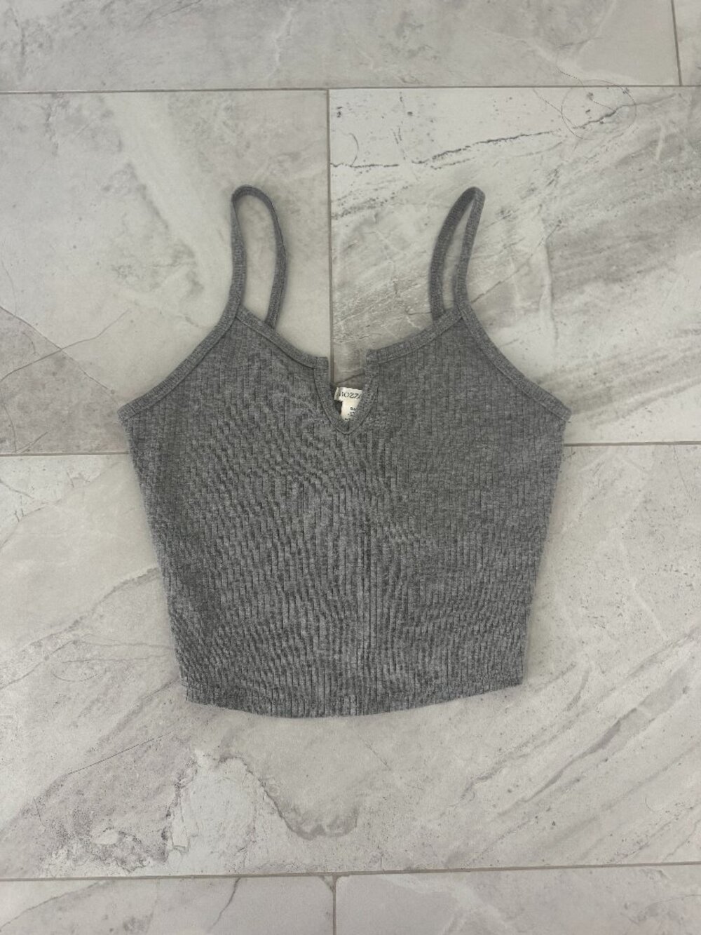 NWT Bozzolo Heather Grey Ribbed Notched V-Neck Crop Cami Top